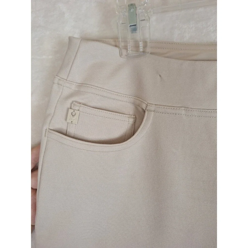 Belle Kim Gravel Petite Crop Ponte Pants Tan Womens 10 Pull On Pockets